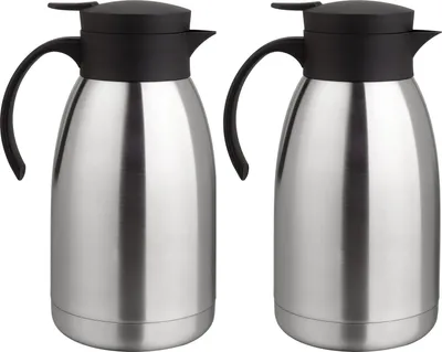 Produktbild von 2er Set Thermoskanne Kaffeekanne Edelstahl 2 Liter Isolierkanne Teekanne Thermo Kaffee Tee Kanne Einhandautomatik