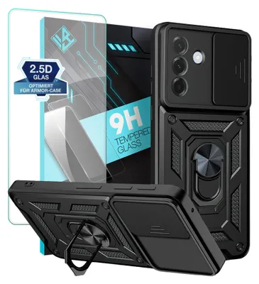 Produktbild von Armor Handyhülle für Samsung Galaxy A27 5G mit 9H Displayglas Displayschutz Kameraschutz Handy Panzer Case Cover Schutzhülle Outdoor Farbe: Schwarz