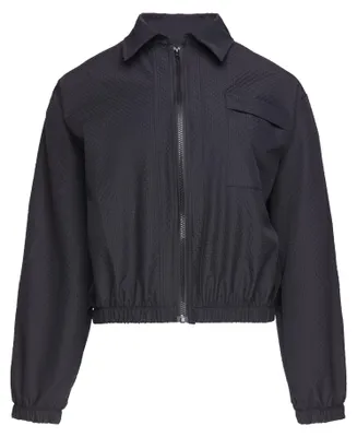 Produktbild von Damen Webjacke aus 100% Polyamid mit Brusttasche und strukturiertem Muster, reguläre Passform, klassischer Kragen, schwarz, Größe M