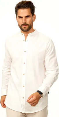 Produktbild von behype. Herren Langarmhemd aus Leinen im Regular-Fit Sommerhemd Herren Leinenhemd Freizeithemd mit Stehkragen & Krempelfunktion