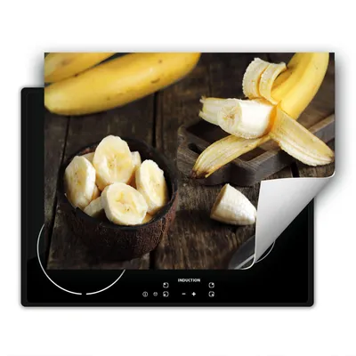 Produktbild von DarHaus Herdabdeckplatte 80x52 cm Anti Rutsch Matte Aufrollbar, Bananen - Holz