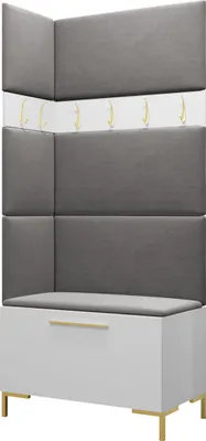 Produktbild von MIRJAN24 Garderoben-Set Zilion IV, Garderobe mit 4 Stück Gepolstertes Wandpaneel Pag 84x42 und 3 Stück 42x42 (Weiß + Gold, Manila 16)
