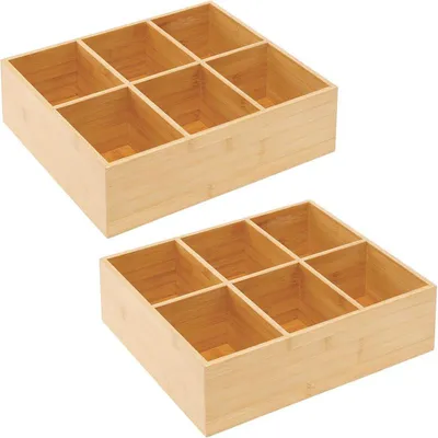 Produktbild von mDesign Teebox Gewürzbox Holz Organizer 6 Fächer 2er-Set Bambus Natur