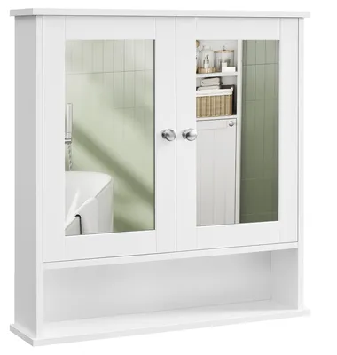 Produktbild von VASAGLE Spiegelschrank, Badschrank, Wandschrank, Hängeschrank mit 2 Spiegeltüren und offenem Fach, verstellbare Ablage, Wandmontage, 15 x 65 x 75 cm, weiß LHC012W01