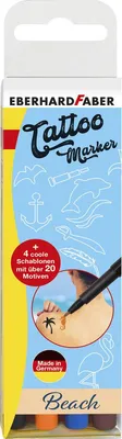 Produktbild von Hautmarker Tattoo Beach - 4er Kartonetui sortiert inkl. Schablone. Packung mit 5 Stück