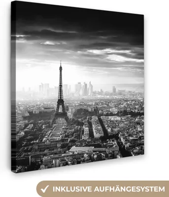 Produktbild von MuchoWow® - Leinwandbilder - Paris - Skyline - Eiffelturm - Stadt - Wolken, Wandbild, Wanddeko Bilder Wohnzimmer, 20x20 cm