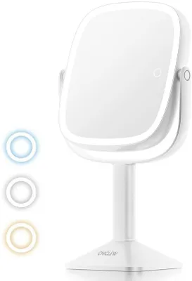 Obrázek produktu pro Velké, dobíjecí, otočné o 360°, oboustranné, osvětlené kosmetické stolní zrcadlo s 1× a 10× zvětšením a odnímatelným podstavcem