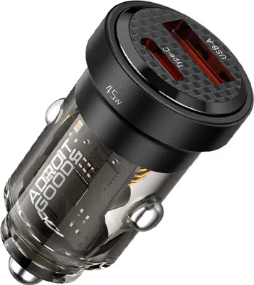 Produktbild von AdroitGoods USB Autoladegerät für Mobiltelefone - Dual USB - Schnellladegerät - Typ C - 45W - Schwarz