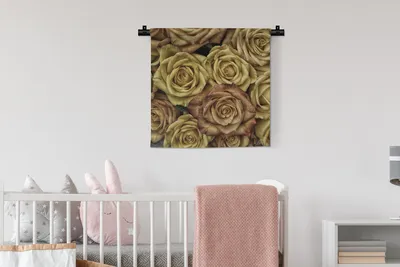 Produktbild von MuchoWow® Wandteppich Wandbehang Rosen - Gold - Blumenstrauß 60x60 cm Tapisserie Dekoration Wandtuch - Dekorationen - Wand Decke