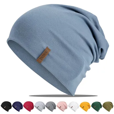 Productafbeelding van Muts voor dames en heren, slouch beanie, katoen, lichtblauw, one size