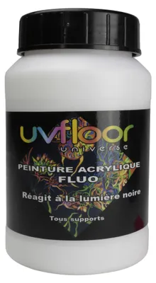 Productafbeelding van UV-VERF - Acrylverf - Speciaal voor zwartlicht en ultraviolet licht - Intens van kleur - Vloeibaar en zeer pigmentrijk - Neonkleuren - Neonwit - 250ml – Neon (gloeit onder UV-licht), verpakking: 250 ml (1 stuks)