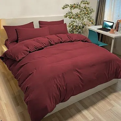 Productafbeelding van Famanu beddengoedset, 220 x 240 cm, met 2 kussenslopen van 50 x 80 cm - bordeauxrood