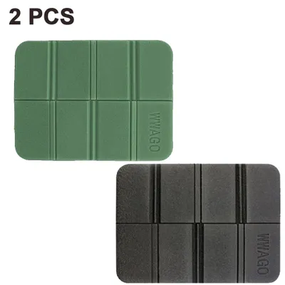 Two foldable outdoor seat cushions, one green and one black, are shown against a white background.