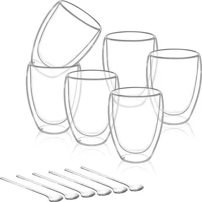 Produktbild von Famanu Doppelwandige Gläserne Kaffeetassen Set von 6 - 350ml hitzebeständig