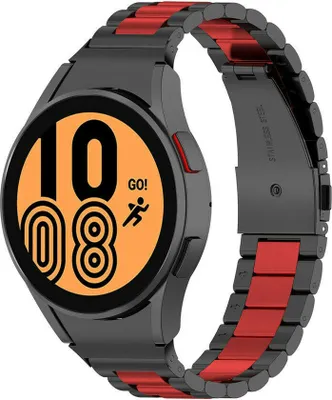 Produktbild von Strap-it Stahlgliederarmband – Samsung Galaxy Watch 7 (40 & 44 mm) / Watch 6 (Classic) / Watch 5 (Pro) / Watch 4 (Classic) / FE – Metall-Edelstahlarmband für Galaxy Watch – schwarz/rot