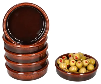 Zdjęcie produktu dla 6x Escuro Cazuela Ø12cm 200ml gliniana miska ciemnobrązowa tapas antipasti śródziemnomorska