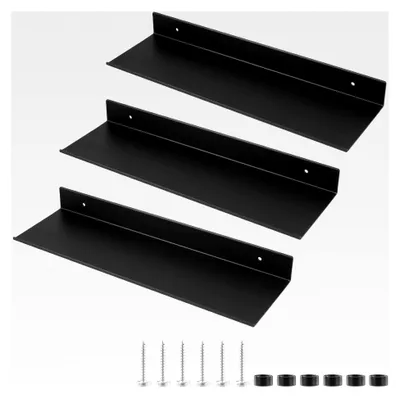 Produktbild von 3er Set Wandregal aus Metall 40 cm, Schwarz, Schweberegal für Badezimmer
