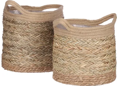 Produktbild von Mica Decorations Anne Pflanzenkorb - 2er-Set - H28 x Ø30 cm - Seegras - Hellbraun