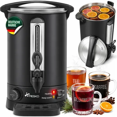 Productafbeelding van TRESKO® Glühweinketel Roestvrij Staal glühweinkoker Glühweinmachine Warme Dranken Machine Heet Water Dispenser (6,8L, Zwart)