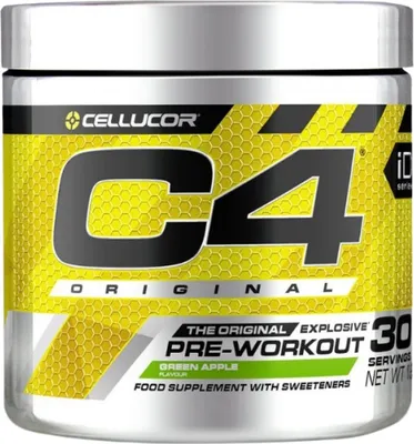 A product shot of a container of C4 Original Pre-Workout.
