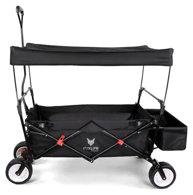 Produktbild von FUXLIFE by FUXTEC Bollerwagen FX-CT350 Schwarz | faltbarer Handwagen für Kinder & Gepäck | kompakt klappbarer Handwagen mit Hecktasche & Sonnendach Schwarz