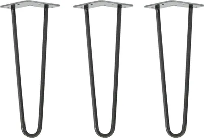 Three black hairpin legs are arranged in a row against a white background.