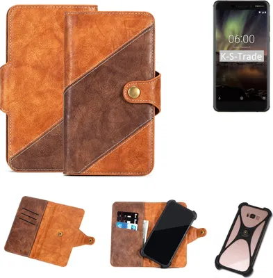 Produktbild von K-S-Trade Handy-Hülle Schutz-Hülle Bookstyle Case Wallet-Case kompatibel mit Nokia 6.1 Handy Cover Bumper Kantenschutz Smartphone dunkelbraun braun