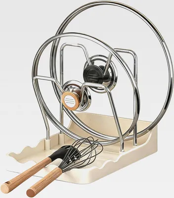Produktbild von Topfdeckel Organizer, Topfdeckelhalter Küche, Löffelablage Aufbewahrungsregal Für Küchen Topfdeckel Mit Herausnehmbarem Tablett, Multifunktionaler Löffel Topfdeckelhalter Beim Kochen Organizer Ständer