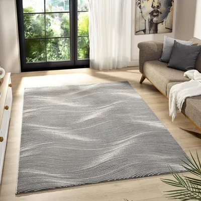 Produktbild von Teppich Wohnzimmer Schlafzimmer Geometrische Wellen Modern | Qualitativ Hochwertig | Grau 160x230