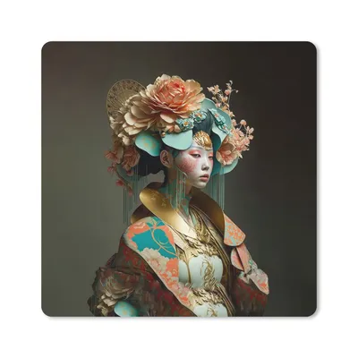 Produktbild von MuchoWow® Mauspad Mousepad Frau - Blumen - Orange - Porträt - Asiatisch 30x30 cm - Mousepads - Maus Mat - Pad - Mausunterlage - Gaming