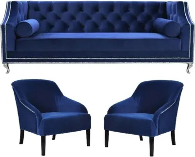 Produktbild von Blaue Chesterfield Sessel Blau xxl Textil Stoff Couchen Gruppe Möbel Garnitur