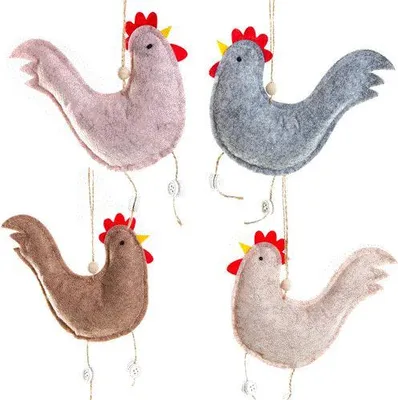 Produktbild von 4 Hühner aus Filz mit Schnur zum Aufhängen Osteranhänger 14 x 15 cm