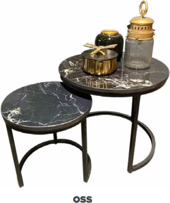 Produktbild von 2er Set Couchtisch rund Marmor Stahl Satztische Beistelltische Sofatisch Schwarz