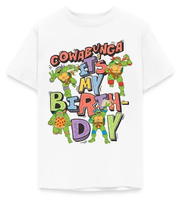 Produktbild von Spreadshirt Teenage Mutant Ninja Turtles It's My Birthday Teenager T-Shirt, 134/146 (9-11 Jahre), Weiß