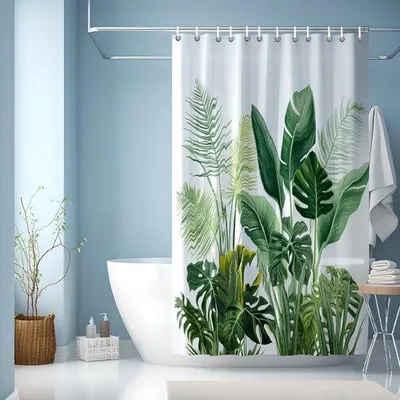 Produktbild von Famanu Duschvorhang Schimmelbeständig - Grüne Blätter - 180 x 200 cm