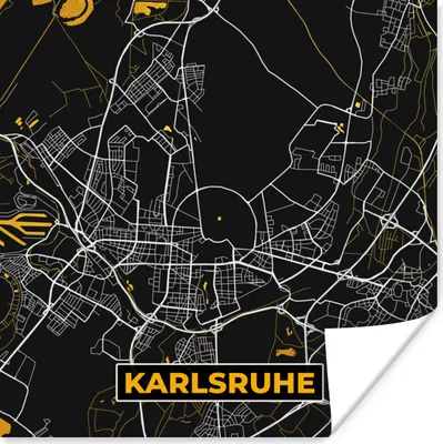 Produktbild von MuchoWow® Poster Karlsruhe - Gold - Stadtplan - Karte - Deutschland 50x50 cm - Wohnzimmerdekoration
