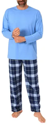 Produktbild von Herren Schlafanzug lang, Pyjama mit Flanell-Hose in Karo-Optik ; hellblau1 , 50