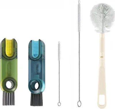 Productafbeelding van Reinigingsborstel Set - Flessenborstel Set - Flessen Reinigen - 3-in-1 Multifunctioneel - 25 cm - Grijs