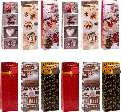 Produktbild von Flaschentragetasche 12er gross Weihnachten 6-fach sortiert Serie 9