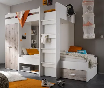 Produktbild von Maxi patrová postel 90x200cm patrová postel multifunkční postel dětský pokoj bílá/pískový dub