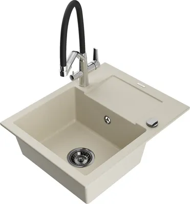 Produktbild von Mexen Enzo 1 Becken-Granitspüle mit Abtropffläche und Mischbatterie Duo, Beige - 6506-69-671701-07-B