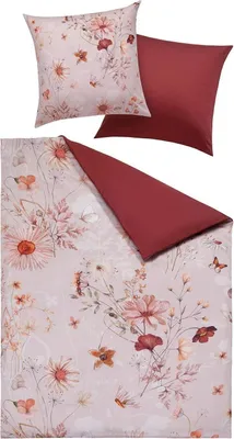 Produktbild von Satin-Wende-Bettwäsche - 135 x 200 cm - Rosa - Rot - Orange - Baumwolle - mit Reißverschluss
