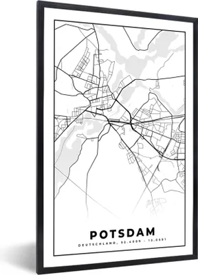 Produktbild von MuchoWow® Gerahmtes Poster Karte - Potsdam - Stadtplan 60x90 cm - Poster mit Schwarzem Bilderrahmen Wandposter Rahmen Foto Bilder - Kunst