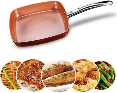 Imagen del producto de Sartén cuadrada de cobre antiadherente con revestimiento cerámico. Sartén cuadrada de cobre para horno y apta para lavavajillas