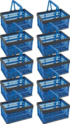 Produktbild von Novaliv Klappbox Blau 10er Set - 16L Faltkorb mit Henkeln - Vielseitiger Einkaufskorb - Praktische Aufbewahrungsbox