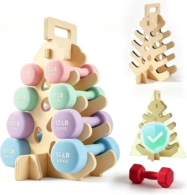Immagine prodotto di Supporto per manubri in legno a forma di "A", con 4 livelli, adatto per manubri da 3 a 7 kg, per uso domestico