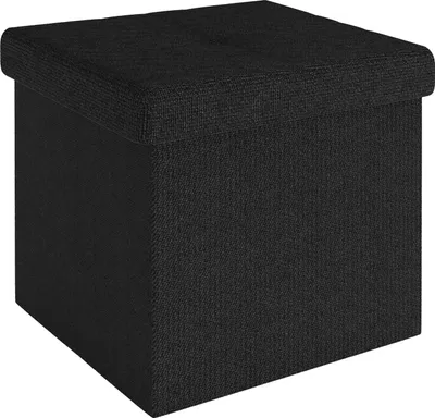 Produktbild von Intirilife Faltbare Sitzhocker 38x38x38 cm in PIANO SCHWARZ - Sitzwürfel mit Stauraum und Deckel aus Stoff mit Mulden - Sitzcube Fußablage Aufbewahrungsbox Truhe Sitzhocker