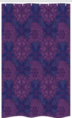 Immagine prodotto di ABAKUHAUS Tenda da doccia etnica stretta, motivo floreale Paisley, set decorativo per bagno in tessuto con ganci, 120 x 180 cm, blu scuro viola