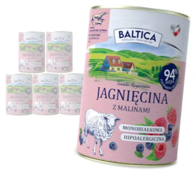 Produktbild von Baltica Lammfleisch mit Himbeeren 6x400g Monoprotein Hypoallergen Getreidefrei Nassfutter für Hunde