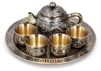 Image de Ensemble à thé marocain vintage, comprenant 4 tasses et 4 soucoupes